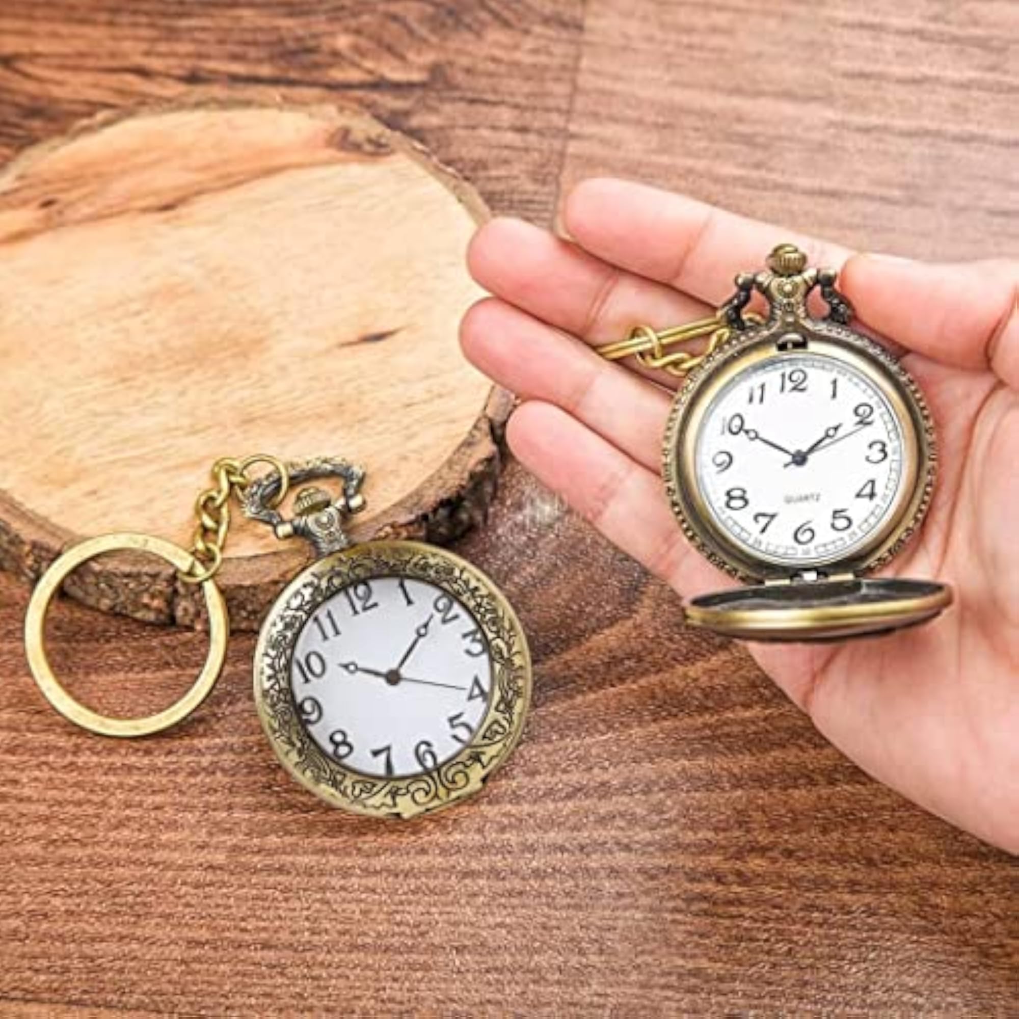 Vintage Metal Pocket Watch Numeric Clock Keychain