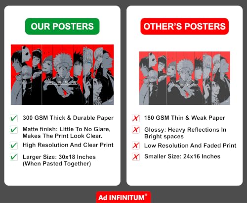 Image of AD INFINITUM Anime jujutsu kaisen 300 gsm Paper Split Design Wall Poster, Multicolor | 30 x 18inches | Split Design, Set Of 3 (JUJUTSU KAISEN)
