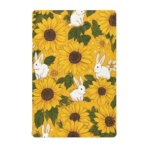 Image of Crib Sheet Breathable Soft Crib Mattress Sheet for Baby Toddler Boys Girls Fitted Crib Sheet Fit Standard Crib Mattress 39 x 27 Inch Autumn Sunflower and Cute Rabbit