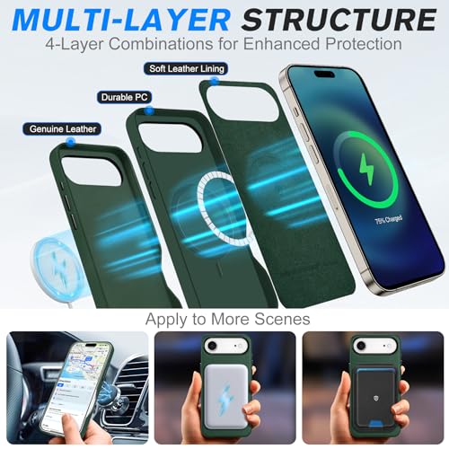 Image of SHIELDON Genuine Leather Case for iPhone Air 6.5 inch 2025, Midnight Green