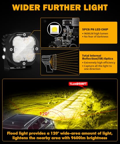 Image of Auxbeam LED Pod Light XP-Ultra Series 3 Inch Offroad Auxiliary Light, Flood | 120 Wide Flood Beam, 80W 9600LM, Amber White Covers, Off-Road Ditch Light, LED Cube Driving Lights, Wiring Harness Included
