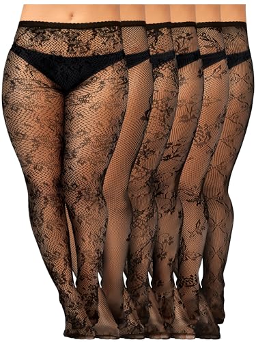 Image of Jadive 6 Pairs Women Plus Size Suspender Tights Fishnet Thigh High Stockings Garter Belt Lingerie Pantyhose