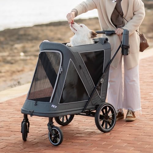 Image of Beberoad Pet Stroller for Medium Dogs, Dog Stroller One-Second Fold, R7 All-Terrain with ER Tires, Mesh Dual-Window, Full Disassembly&Washable Waterproof Oxford Fiber