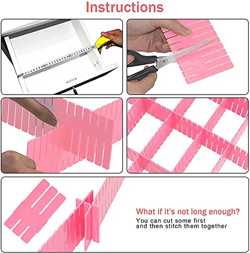 Image of 40Pcs Drawer Dividers, Adjustable Drawer Organizer for Socks, Underwear, Makeup, Can Help Tidy Kitchen, Bedroom, Dresser Pink