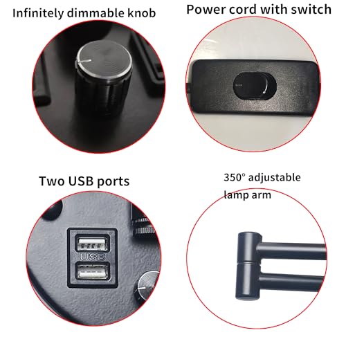 Plug in Wall Light for Bedroom with USB Socket,E27 Base Dimmable Bedside Wall Lamp with Cord and Switch,Black Wall Sconce White Linen Fabric Shade for Reading Lounge Cloakroom(Bulb not included) - Cosy Home Interiors Plug in Wall Light for Bedroom with USB Socket,E27 Base Dimmable Bedside Wall Lamp with Cord and Switch,Black Wall Sconce White Linen Fabric Shade for Reading Lounge Cloakroom(Bulb not included) - Image 3