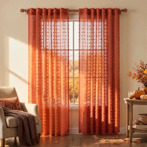 KOUFALL Tende color ruggine, lunghe 213 cm, per soggiorno, stile bohémien, velate color arancione scuro bruciato, per camera da letto, 213 cm, confezione da 2, terracotta