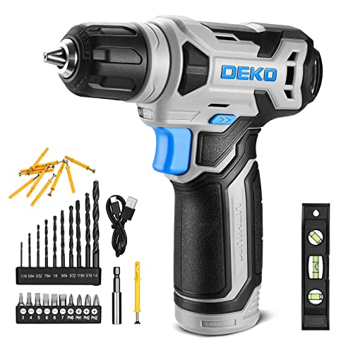 DEKO 8V Cordless Drill, Drill Set with 3/8´´Keyless Chuck, Built-in LED, Type-C Charge Cable, 42pcs Acessories, Power Drill for Drilling and Tightening/Loosening Screws