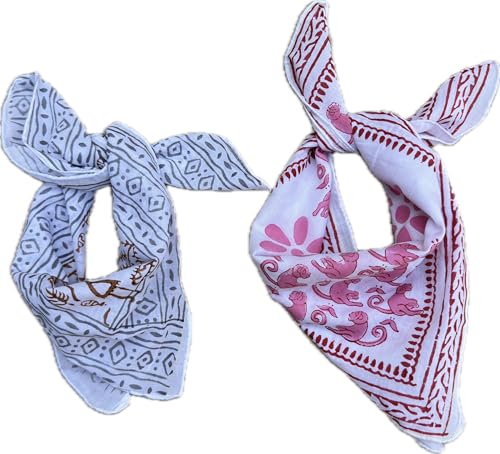 2 Set of Bandana 100% Organic Cotton Bandana Moselle, Bandana Scarf, Paisley Design Scarf, Unique Design Hand Printed Paisley Design Cotton Scarf, Cotton Bandana For Men and Women, Best Gift For