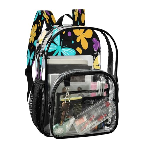 Clear Backpack for School Blue Yellow Butterflies Pattern Transparent Bookbag for Girls See Through PVC Boy Backpacks2
