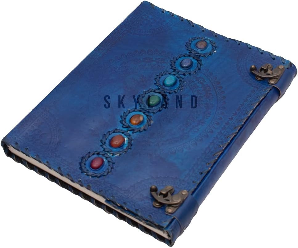 SKYLAND Leather Journal Book Seven Chakra Medieval Stone Embossed Handmade Book of Shadows Notebook Office Diary College Book Poetry Book Sketch Book 10x13 inch (Pink)