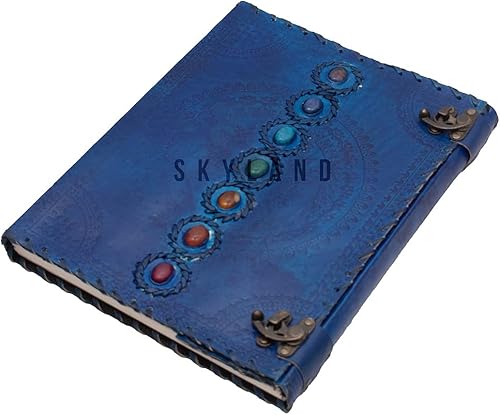 Skyland Diario de cuero gigante con relieve de piedra medieval de siete chakras, cuaderno de sombras, cuaderno de oficina, poesía universitaria,
