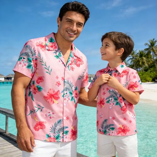 Hawaiian Dad and Son Matching Shirts - Floral Print Short Sleeve Button Down Cute Fathers Gift Set Baby Clothes — view 3