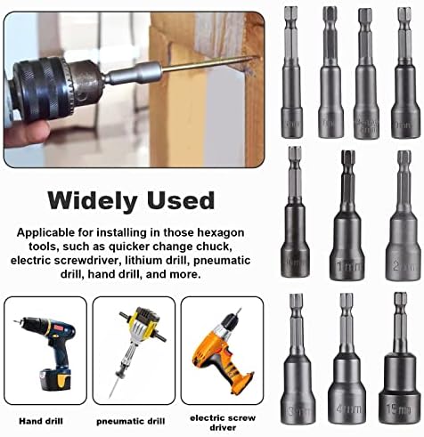 HSEAMALL 10Pcs Magnetic Nut Driver Set 6-15mm Nut Setter Driver Bit Set with 1/4 inch Quick Change Hex Shank Metric Nut Driver Set (6-15mm 10PCS)