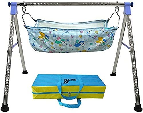 DYRECTDEALS Fully Folding Stainless Steel Ghodiyu (Baby Cradle) with Cotton Hammock