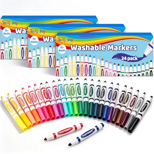 Image of Washable Markers Bulk (72 Count, 3 Box), Broad Line Markers for Kids with Conical Tip, Assorted Colors, Drawing Essentials for School Classroom, Student Must Have for Coloring Book, Art Craft Supplies