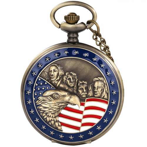 Montre de poche à quartz drapeau américain avec chaîne pour le 4 juillet