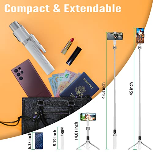 Elilier 45" Extendable Selfie Stick Tripod, Aluminum Alloy Phone Tripod With Bluetooth Remote Shutter, Compact & Lightweight Mini Tripod, Compatible With Iphone 13 Pro Max/12/11, Galaxy S22, More #TOP3