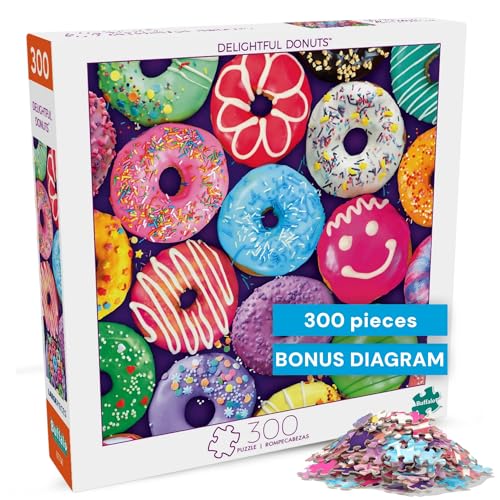 Buffalo Games - Delightful Donuts - 300 Piece Jigsaw Puzzle for Adults with Oversized Pieces - Colorful Large Jigsaw Puzzle with Fun Donut Art - Finished Size 21.25 x 15