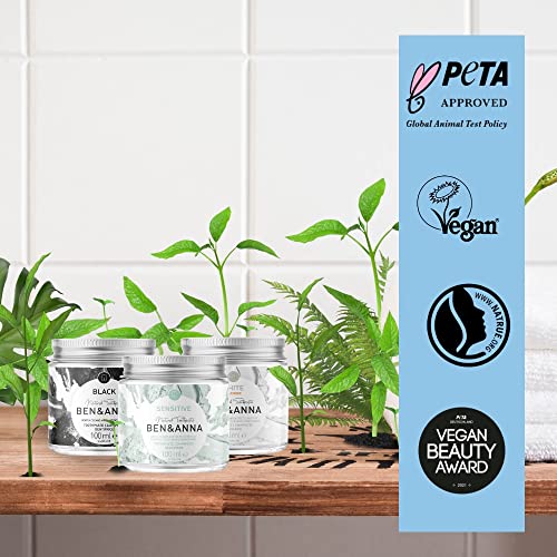 BEN & ANNA WHITE - Fluoridfreie natürliche Zahnpasta im Glas - Aktivkohle Whitening, Vegan, Natürlicher Minz Geschmack - Zahnpasta in der Dose, Weiße Zähne - 1er Pack – Bild 4
