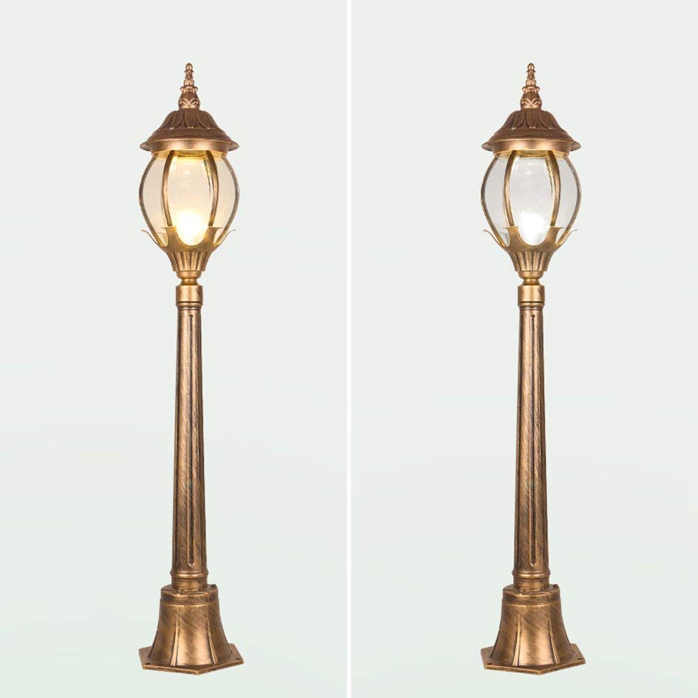 Europa Vintage Amerykańska Szklana Latarnia Zewnętrzna Ogród Trawnik Lampa Antyczne Aluminium IP54 Wodoodporna Kolumna Aluminiowa Metalowa Lampa Podłogowa Patio Balkon Tr,Bronze-140cm