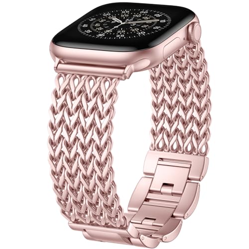 Image of Metal Band Compatible with Apple Watch Bands for Women 40mm 41mm 42mm 38mm 44mm 45mm 46mm 49mm, Dressy Stainless Steel Link Bracelet, Designer Strap for iWatch Series 11 /SE /10 /9 /8 /7 /6 /5 /4 /3 /2 /1 /Ultra