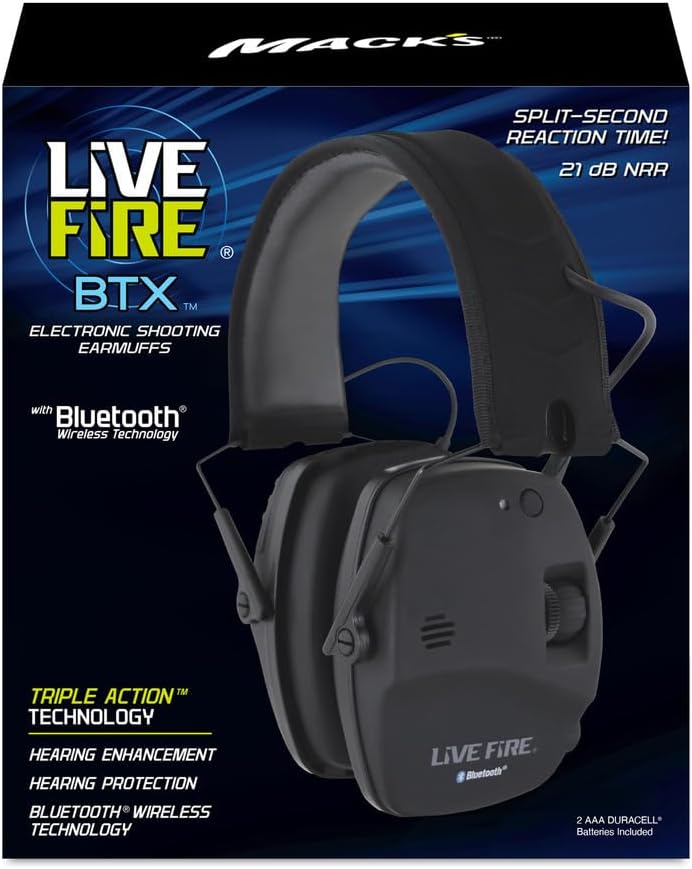 Miniatura 8 de Mack's Live Fire BTX - Orejeras electrónicas con tecnología inalámbrica Bluetooth para caza, táctica, objetivo, skeet y tiro de trampa
