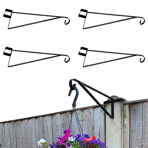 Woodside Hanging Basket Bracket for Concrete Garden Fence Posts Bird Feeder/Wind Chime Hanger Black Steel No Drilling Pack of 4