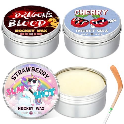 Conelist 3 Pack Hockey Wax Strawberry Cherry Dragons Blood Scent Hockey Stick Wax Reusable Blade for Iced Sport Players Maximum Grip Protection