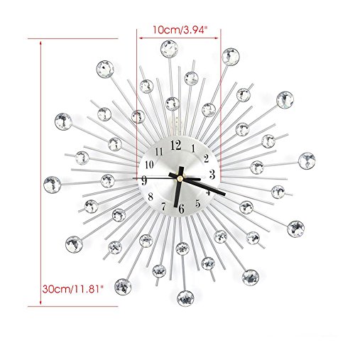lyrlody Modern 3D DIY Wall Clock, Non-Ticking, Handcrafted Diamond Beaded Crystal Jeweled Sunburst, Silver, 30x30cm - Image 4