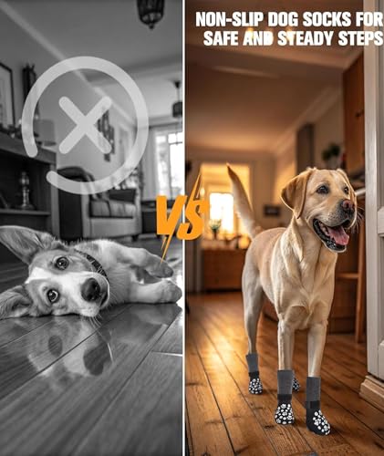 Image of 4PCS Dog Shoes, Dog Socks, Socks for Senior with Joint Support, Gradient Grey Anti-Slip Design, Dotted Grip Pattern, Indoor Stability Assistance for Elderly Pets