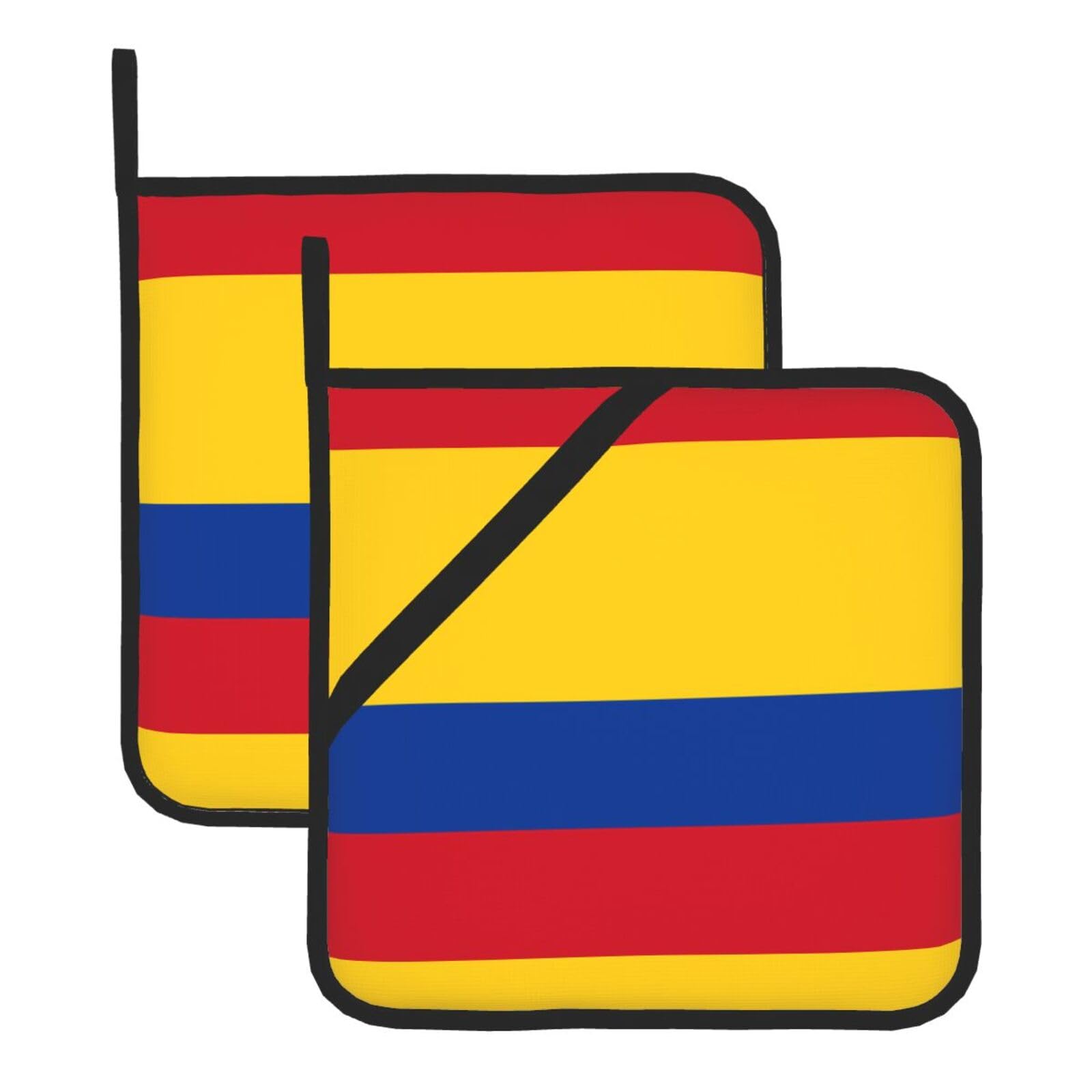 WHJDPP Flag of Colombia Prints Square Hot Pads for Kitchen - Waterproof Pot Holders Set of 2, Durable Trivets with Pocket & Hanging Loop for Hot Dishes & Oven Use