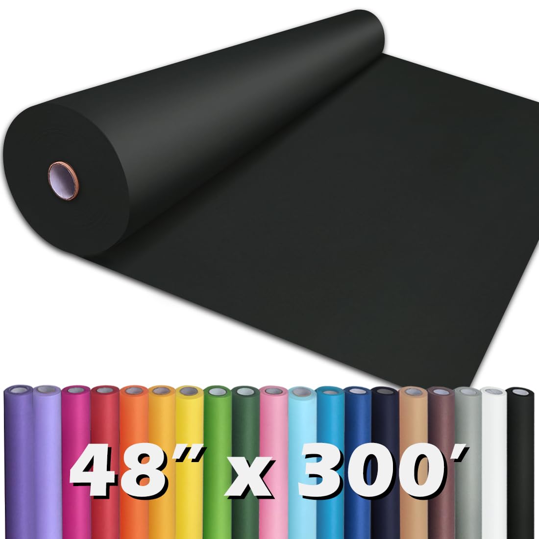 PerkHomy Black Kraft Paper Roll 48" x 3,600" (300') for Gift Wrapping Bouquet Flower Art Painting Craft Writing Packaging Shipping 80GSM 55LB (Black, 48" x 300')