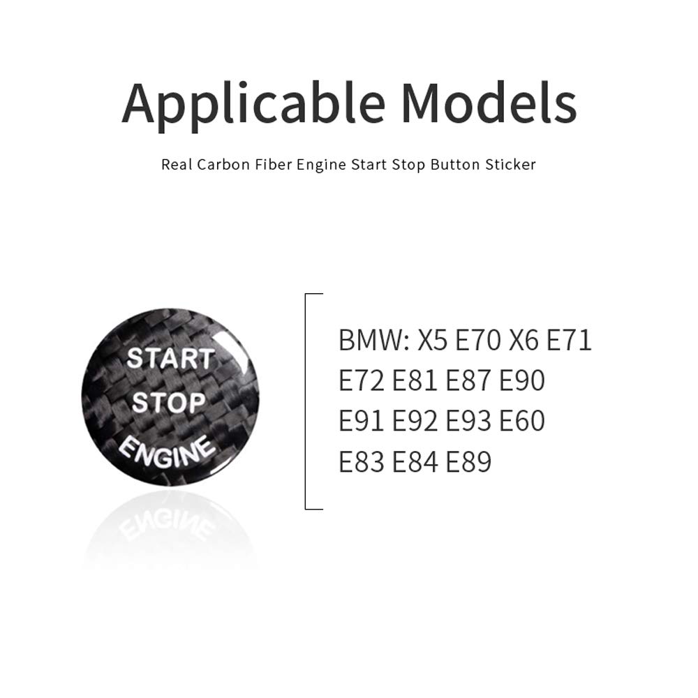 ontto Naklejka z włókna węglowego Auto Start Stop Engine, przycisk zapłonu, przycisk dekoracyjny, dekoracja do BMW X5 E70 X6 E71 E72 E81 E87 E90 E91 E92E60 E83 E84 E89-Swhwarz