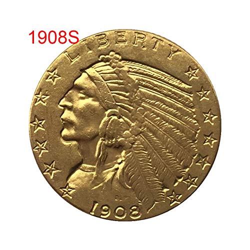 Facaily Old Coin 1908/1926 Antique US Commemorative Gold Plated Collectible Coin Crafts Art Souvenir Decorations