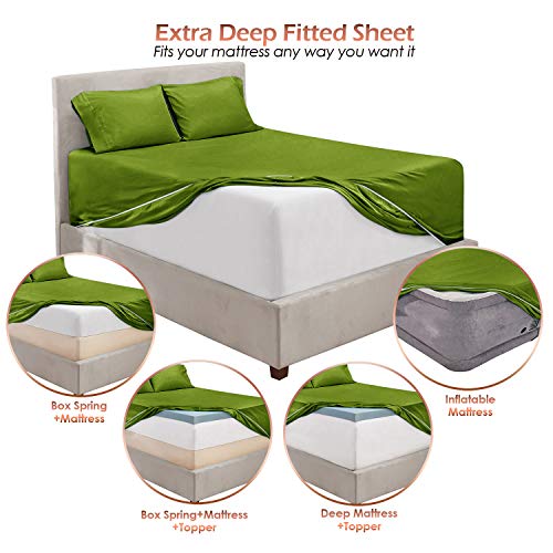 Image of Hearth & Harbor Extra Deep Pocket Split King Sheets - 5 Piece Hotel Luxury Bed Sheets Set Fits Up to 24 inch Mattress - Soft & Breathable Luxury Split King Bed Sheet Set, Split King, Calla Green