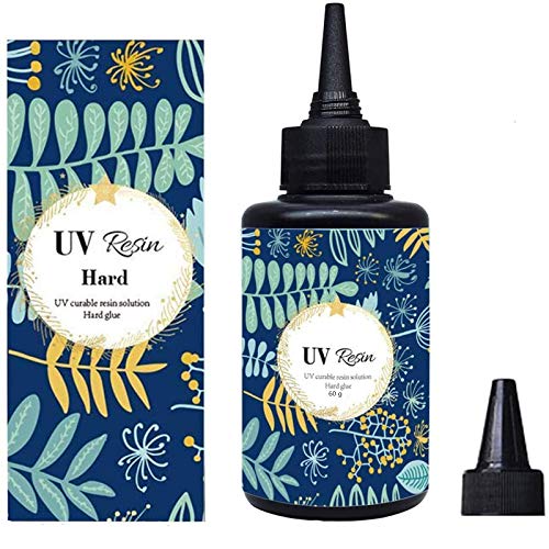 UV Resin Clear Hard, 60g Transparent UV Curing Resin Glue Hard Type, Ultraviolet Cure Sunlight Activated Crystal UV Resin for DIY/Kids Jewelry Craft Making, No Need to Mix Quick Curved (2.12 oz)