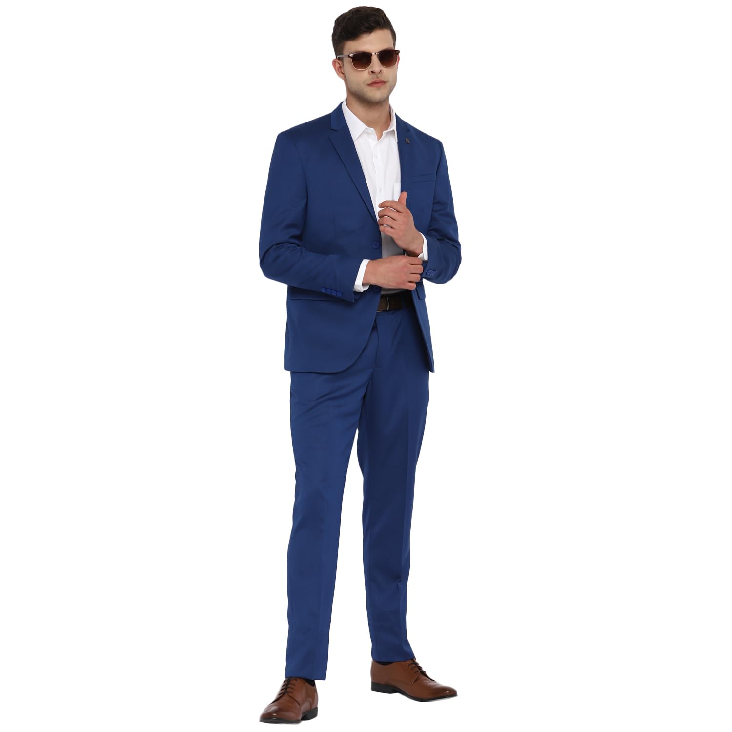 Turtle Men 100% Cotton Dobby Print Full Sleeve Two Piece Royal Blue Party Suit - Image 3 thumbnail