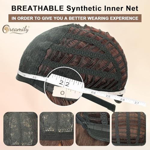 Image of Creamily Chestnut Brown 16 Inch Medium Length Wig For Women Full Head,Synthetic Straight Short Hair Wig For Woman,Natural Looking Women Wigs For Diwali /Daily /Party
