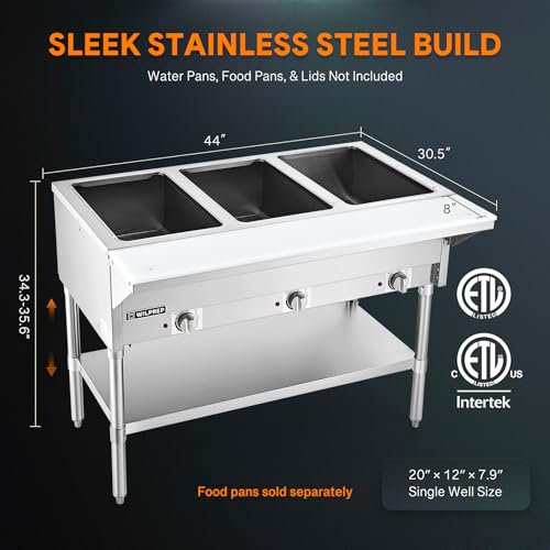 wilprep 3 well commercial food warmer 1500w stainless steel steam table with 834 cutting board amp storage shelf 4434 electric steam table food warmer with knob control for catering buffets restaurants
