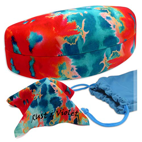 Image of Large Curved Sunglasses Case - Women Hard Shell Glasses Holder - XL Large Eyeglass Case with Pouch &Cloth