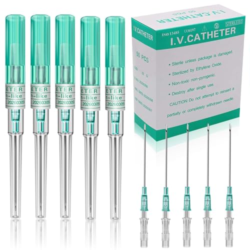 18G Catheter Piercing Needles 50Pcs IV Catheter Needles 18 Gauge Ear Nose Piercing Needles Stainless Steel Hollow Needles for Ear Nose Lip Tongue Belly Cartilage Piercing Kit Piercing Tools