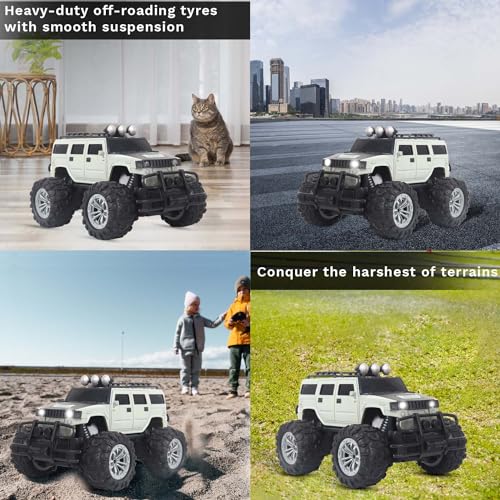 Image of popsugar Off Roader Rechargeable Remote Control Car | RC Car Monster Truck | 4 Headlight Modes | Lithium Battery | C-Type Charging | 2.4GHz Remote Controller | Made in India, Gray