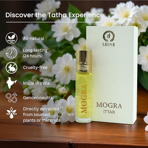 Image of Tatha Pure Mogra Attar| 100% Mogra Attar Original| Jasmine Roll-On Perfume for Women & Men Long Lasting With Calming Aroma| Natural Ingredients| Ideal Gift| | 10ML Pack| Mogra Perfume Without Alcohol