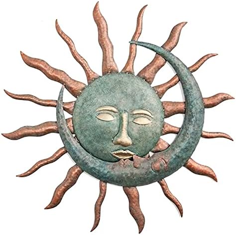 SUBBRY Sun and Moon Wall Art Decor The Sun Kissing The Moon Vintage Hanging Metal Statue Waterproof Artistic Ornament for Home Door, Decorative Metal Wall Sculptures Home Decor Figurines