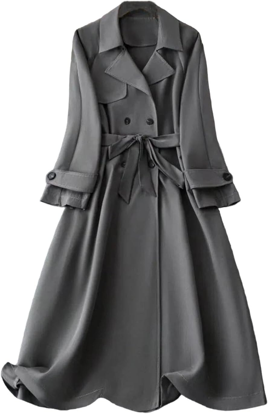 Women Gray Trench Commuting Outdoor Coat