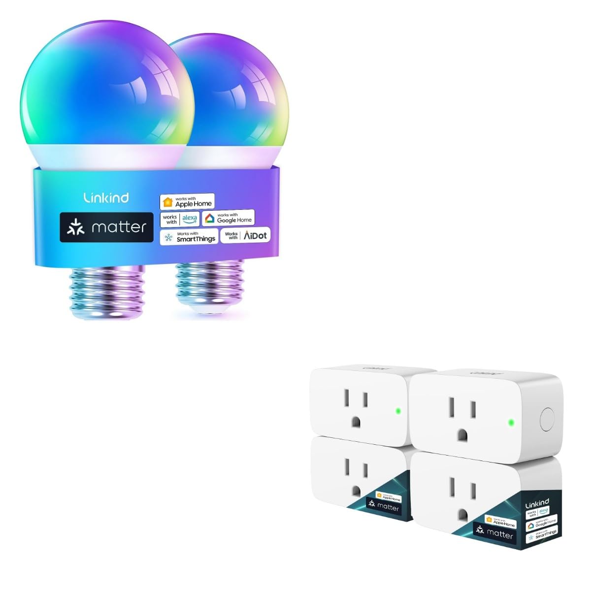 Linkind Matter Smart Plug 4 Pack Matter Smart Light Bulbs 2 Pack