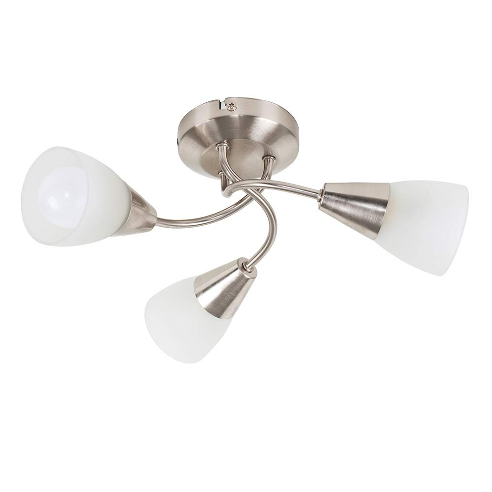 MiniSun | Modern 3 Way Brushed Chrome Ceiling Light Fitting with Frosted Glass Shades | Pendant Lights, Home Décor & Improvement Essential | Includes 3X 4W LED E14 Light Bulb | Mains Wired