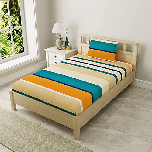 Image of Super Soft All Round (Elastic Fitted) Single Bed Bedsheet with 1 Pillow Cover- 4 Feet x 6 Feet - 48 Inches x 72 Inches x 6 Inches-Single