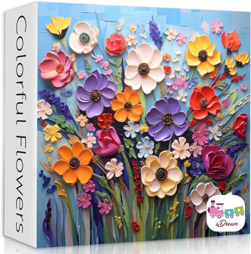 Image of iDream 1000 Pieces Jigsaw Puzzle - Artistic 3D Design, Colorful Wall Decor, Challenging Puzzle Gift for Friends & Family (Colorful Flower)