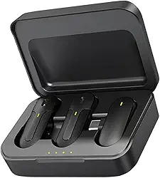 Microfone Lapela Sem Fio Profissional Duplo Compatível iPhone 15, 15 Pro, 15 Pro Max e 15 Plus- Tipo C